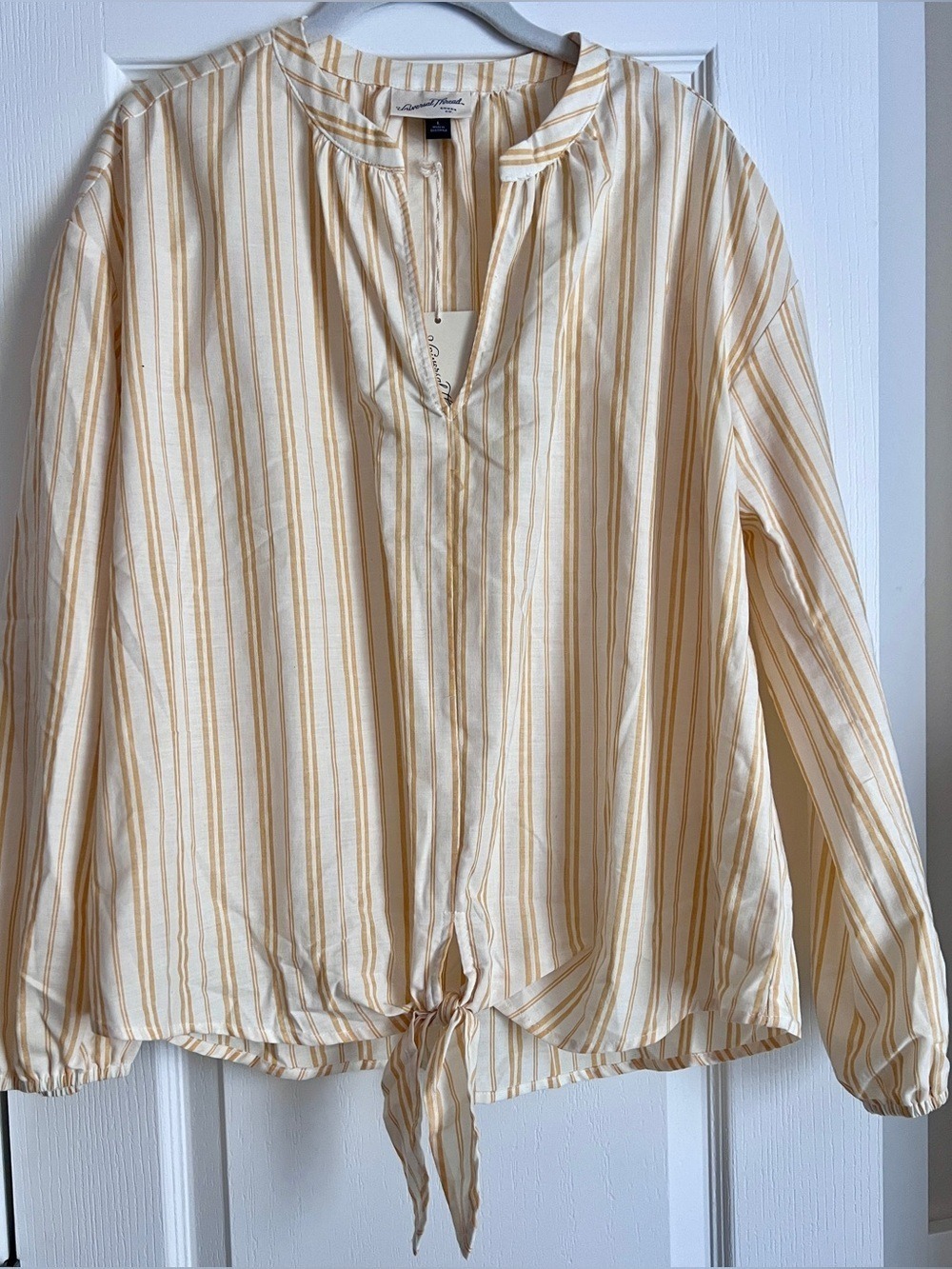 NWT Universal Thread Yellow White Striped Tie-Front Blouse - Size Lg